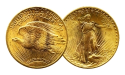 Золотая монета "Двойной орел" Свобода 20 долларов, 1924г. США