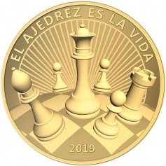 Золотая монета "Шахматы", 5000 франков, Камерун, 2019 г., 1 Oz, 1 Унция