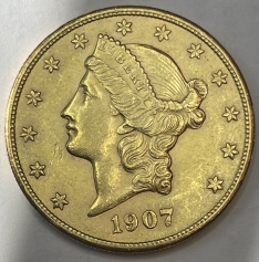 Золотая монета "ГОЛОВА СВОБОДЫ" ОРЕЛ 20 долларов, 1907г. США